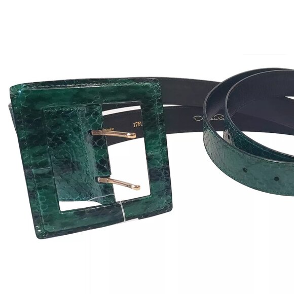 Oscar de la Renta 17FA102 Emerald Green Snake Leather OS Double Strap Waist Belt main image 5